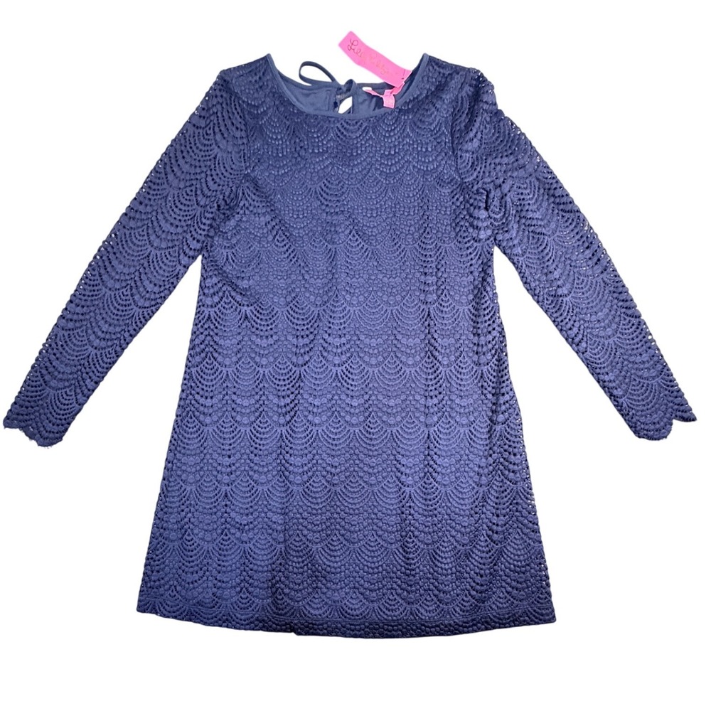 Lilly Pulitzer Ophelia Dress True Navy Scalloped Shell Lace Shift Blue Mens M